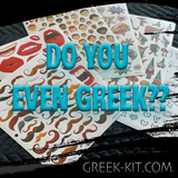 This Greek-Kit is the the ultimate!!  102 pages of fully cleared/licensed stickers for all of your Greeking needs.  This Kit is luxuriously packed in our exclusive Greek-Kit Folio. The folio is designed specifically for on-set Geeking needs.  Greek Sticker. Art Department. Film. Commercials. Music Videos. Product Photo. Stickers.