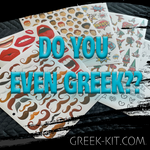 This Greek-Kit is the the ultimate!!  102 pages of fully cleared/licensed stickers for all of your Greeking needs.  This Kit is luxuriously packed in our exclusive Greek-Kit Folio. The folio is designed specifically for on-set Geeking needs.  Greek Sticker. Art Department. Film. Commercials. Music Videos. Product Photo. Stickers. 