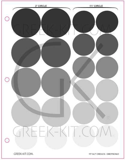 1.5-inch circles greyscale matte-finish sticker page for film and TV greeking — pre-cleared and licensed for on-screen use