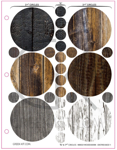 .75 & 3.25 Circles (Woodgrain/Distressed 1) - Color Stickers