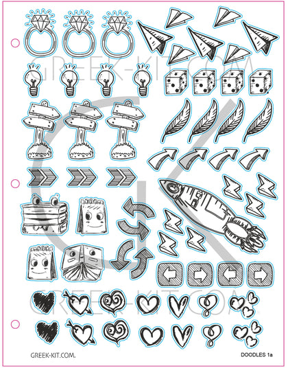 matte-finish sticker page for film and TV greeking — pre-cleared and licensed for on-screen use